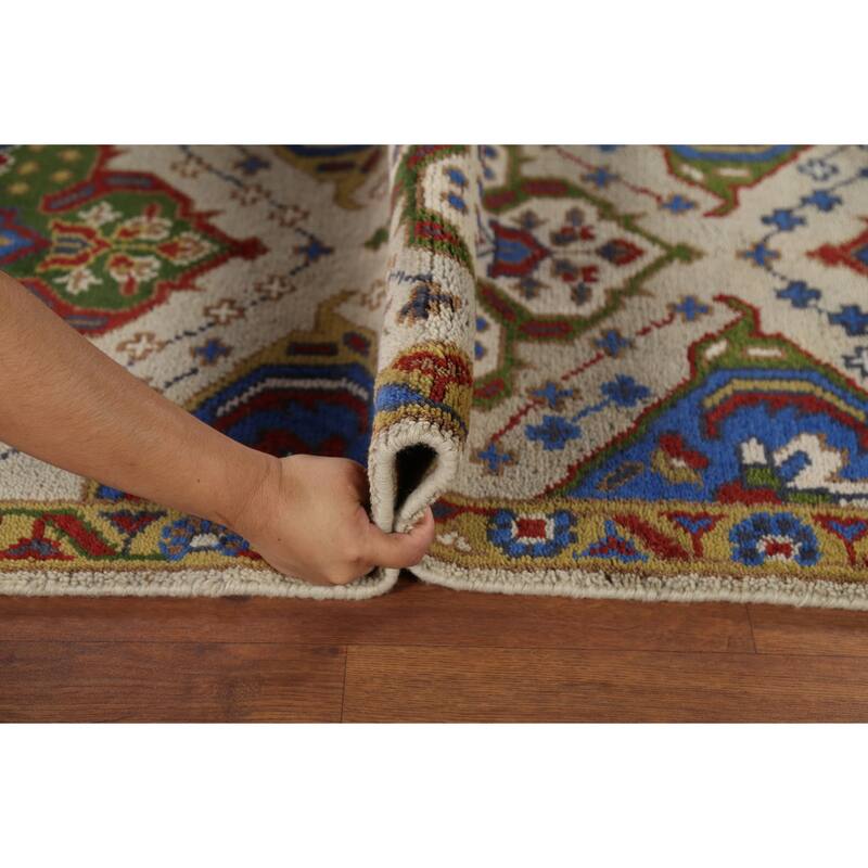 Geometric Kazak Runner Rug Hand-Knotted Wool Carpet - 2'7"x 9'11"