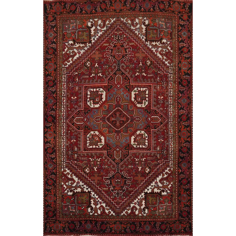 Hand Knotted Oriental 100% Wool Carpet Traditional Geometric Red Heriz Area Rug - 10' 10'' X 7' 7''