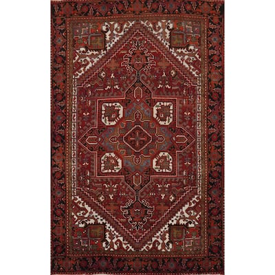 Hand Knotted Oriental 100% Wool Carpet Traditional Geometric Red Heriz Area Rug - 10' 10'' X 7' 7''