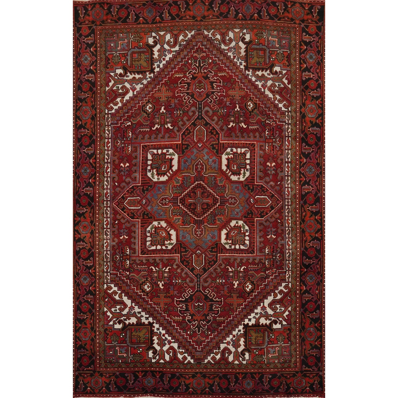 Hand Knotted Oriental 100% Wool Carpet Traditional Geometric Red Heriz Area Rug - 10' 10'' X 7' 7''