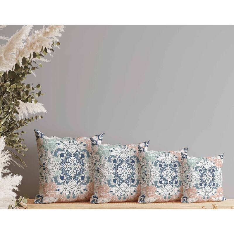Vibrant Botanicals Indoor/Outdoor Reversible Throw Pillow Blue and White