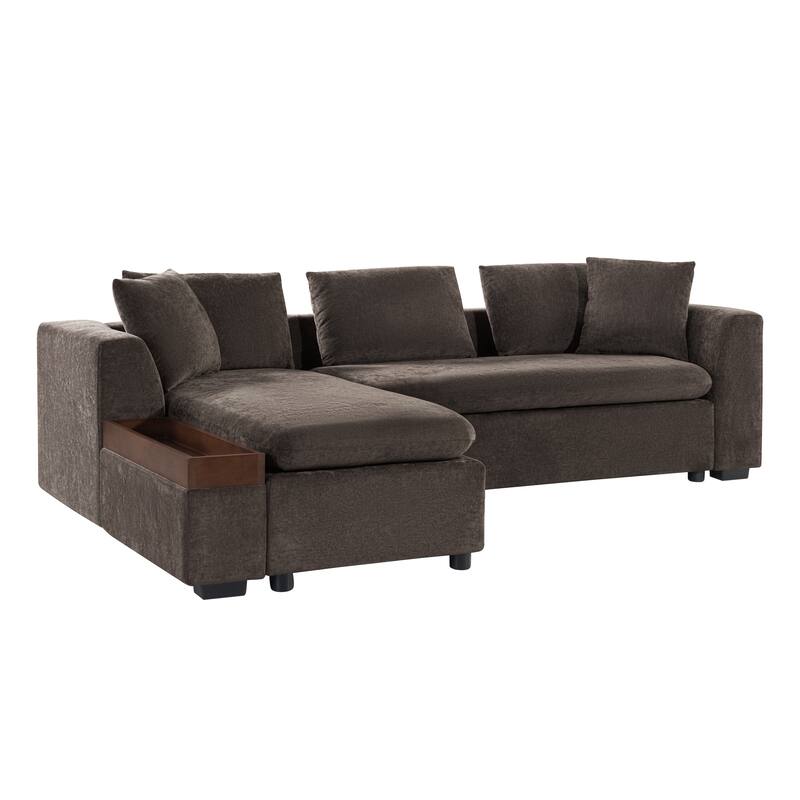 Roomfitters 93.7" L-Shaped Upholstered Sectional Sofa with Wooden Storage Compartment