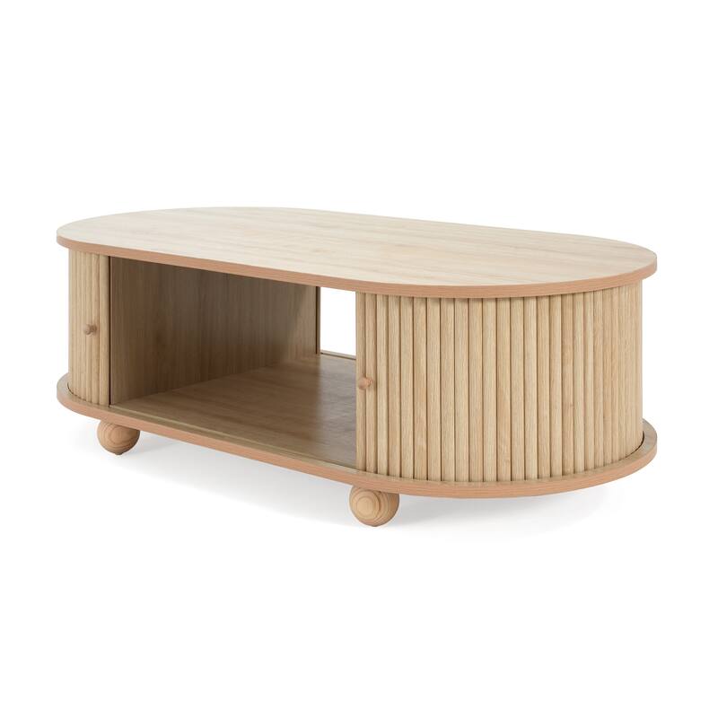 MDF Elegant Long Oval Storage Side Table with Retro Charm, Natural Color