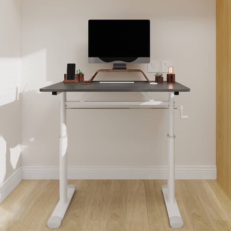 Roomfitters 31.5" Adjustable Height Study Desk - Compact Multi-Purpose Desk for Kids & Adults, Manual Crank Standing Desk - Gray