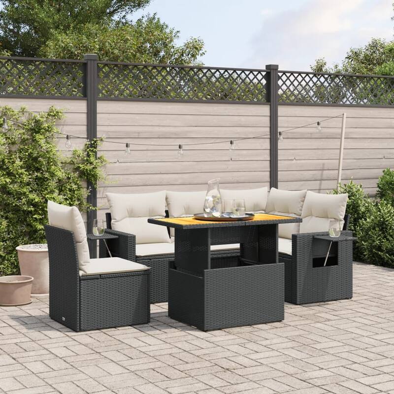 vidaXL Patio Sofa Set with Cushions Lounge Table and Sofas 6 Piece Poly Rattan - 21.7 x 39.4 x 28.7