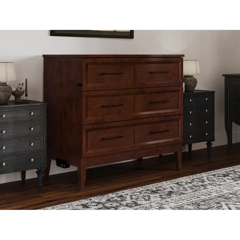 Murphy Bed Chest Twin Solid Wood with Mattress & Charger - Space Saving Bed
