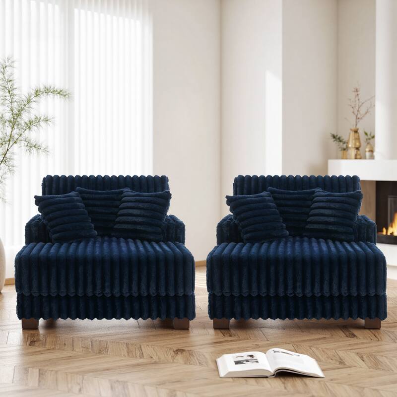 2 Set Modern Plush Sofa Chaise with Pillows and Cup Holder