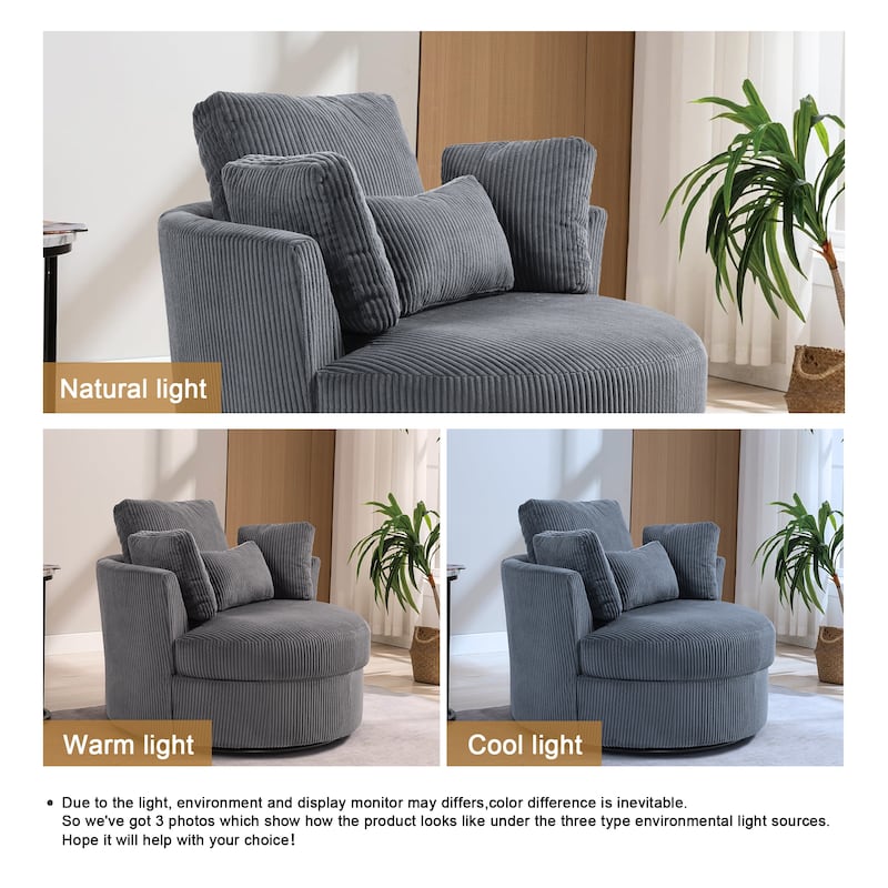 Upholstered Accent Swivel Barrel Armchair Club Chair with Pillows