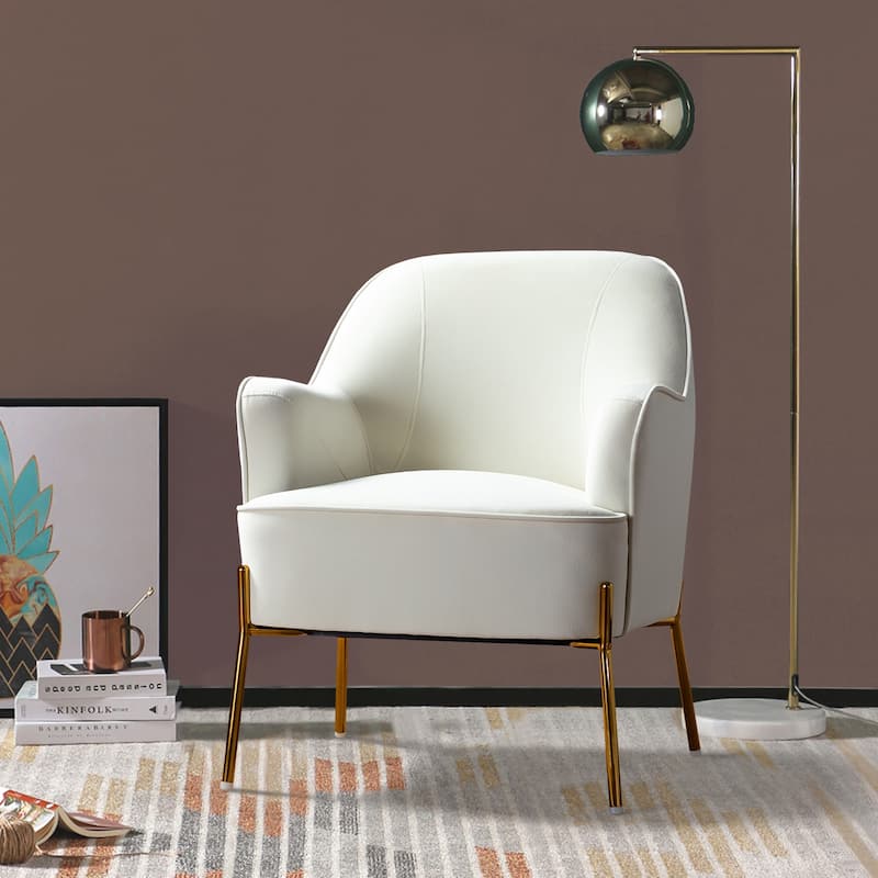 Barbara Modern Velvet Accent Chair for Bedroom with Metal Legs by HULALA HOME - IVORY