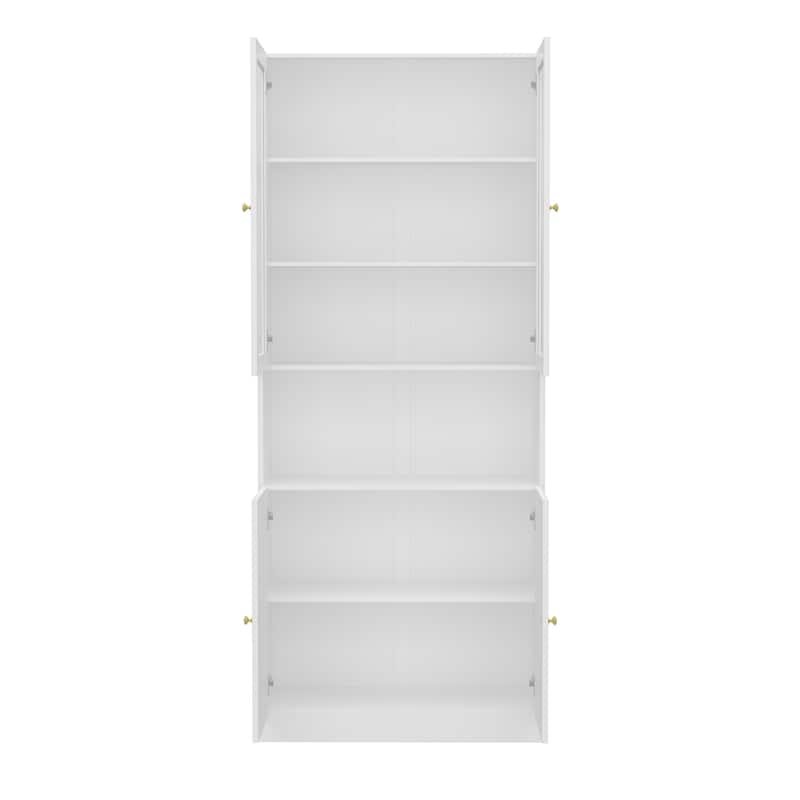 Bookcase Display Cupboard Curio Cabinet 2 Glass Door White Lacquer - 70.9"Hx31.5"W