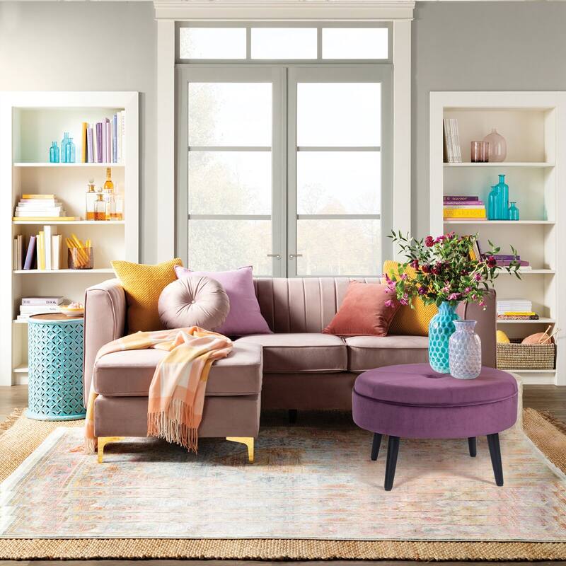 Carson Carrington Indnas Round Velvet Cocktail Coffee Table Ottoman