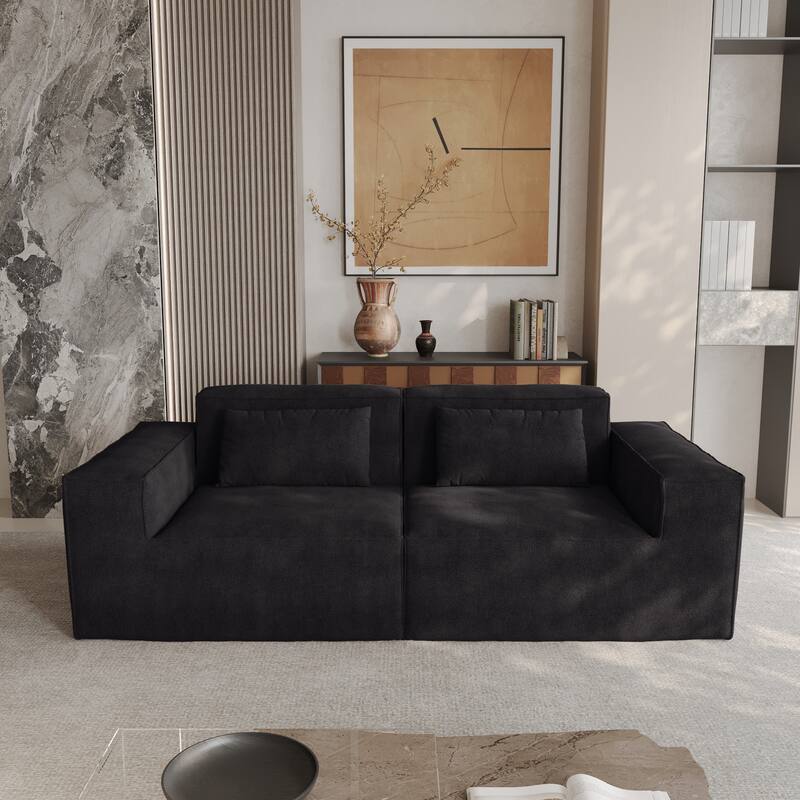 82" Modern Upholstered Loveseat Sofa Modular Sofa Corduroy Fabric Couch with Movable Fabric Cover & 2 Pillows - Black
