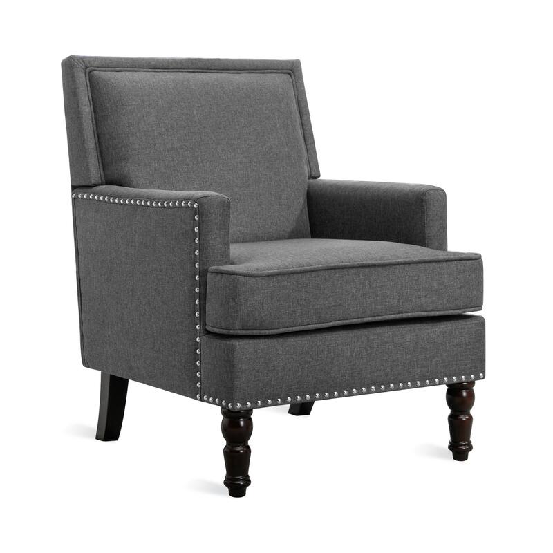 Modern Fabric Accent Chair with Upholstered Armrest Wooden Legs and Pillow for Living Room