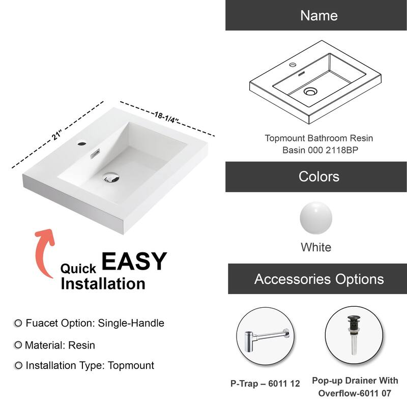 Dowell 18" FTB Resin Bathroom Vanity Basin