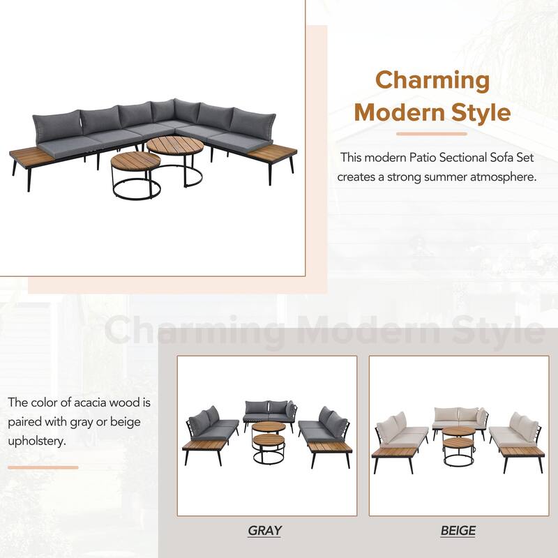 Grey Acacia Wood Outdoor Sectional Sofa Set