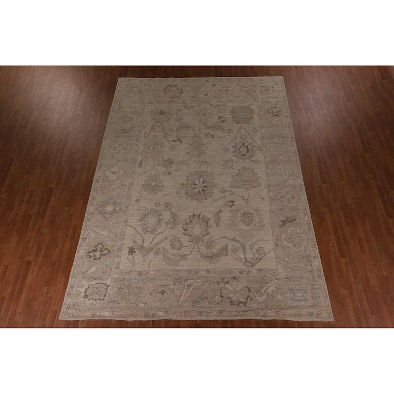 Vegetable Dye Oushak Turkish Rug Handmade Transitional Wool Carpet - 9'0" x 12'7"