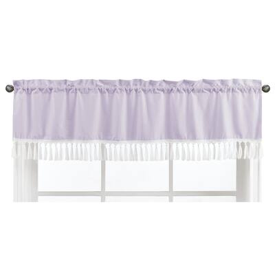 Lavender Boho Bohemian Window Curtain Valance - Solid Color Purple and White Farmhouse Chic Minimalist Tassel Fringe Macrame