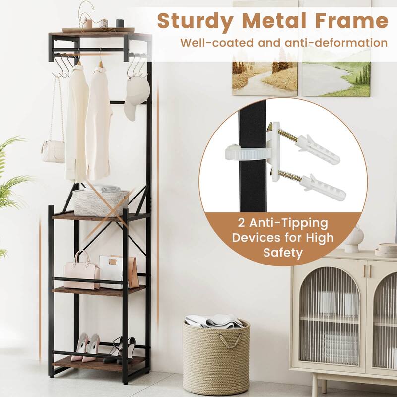 Costway Freestanding Coat Rack with 4 Storage Shelves 6 Hooks & 3 - See Details