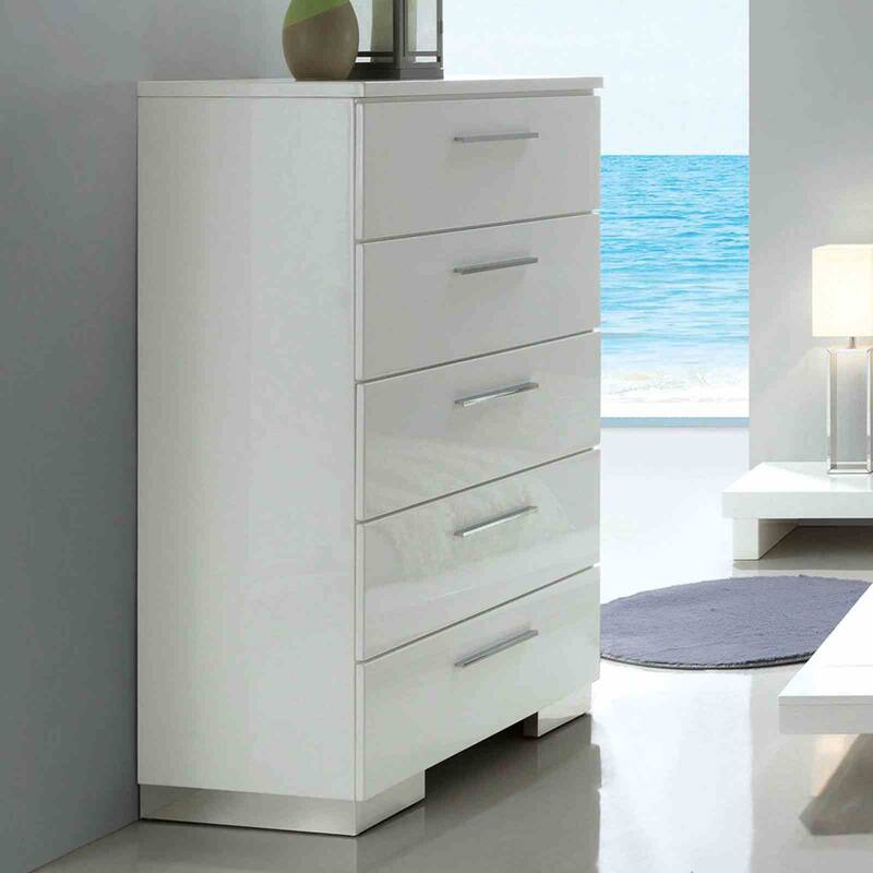 White Contemporary Low Porfile Bedroom Furniture Set with USB Charger Nightstand