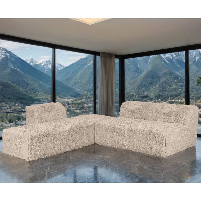 Furniture of America Ylena Modern 5-Piece Faux Fur Foam Modular Armless Compressed Sectional Sofa with Ottoman - Taupe