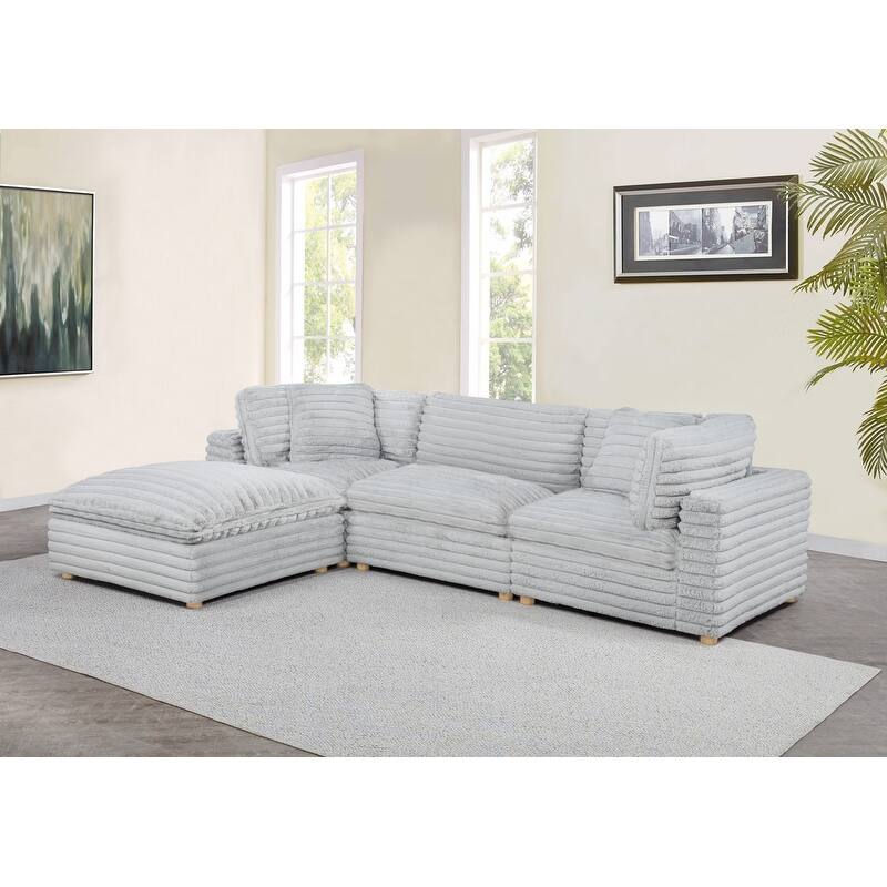 Best Quality Furniture 4-Piece Section Corduroy Modular - Light Gray with 1 Ottoman