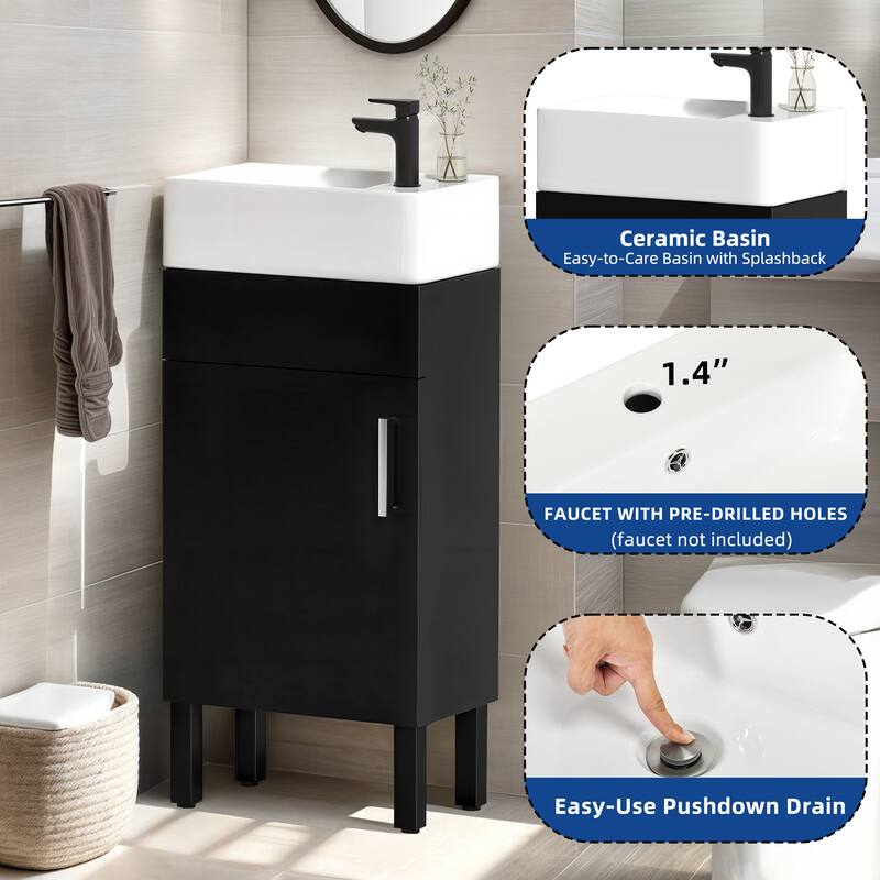Moasis 16''/24''/36" Freestanding Single Bathroom Vanity with Ceramic Basin