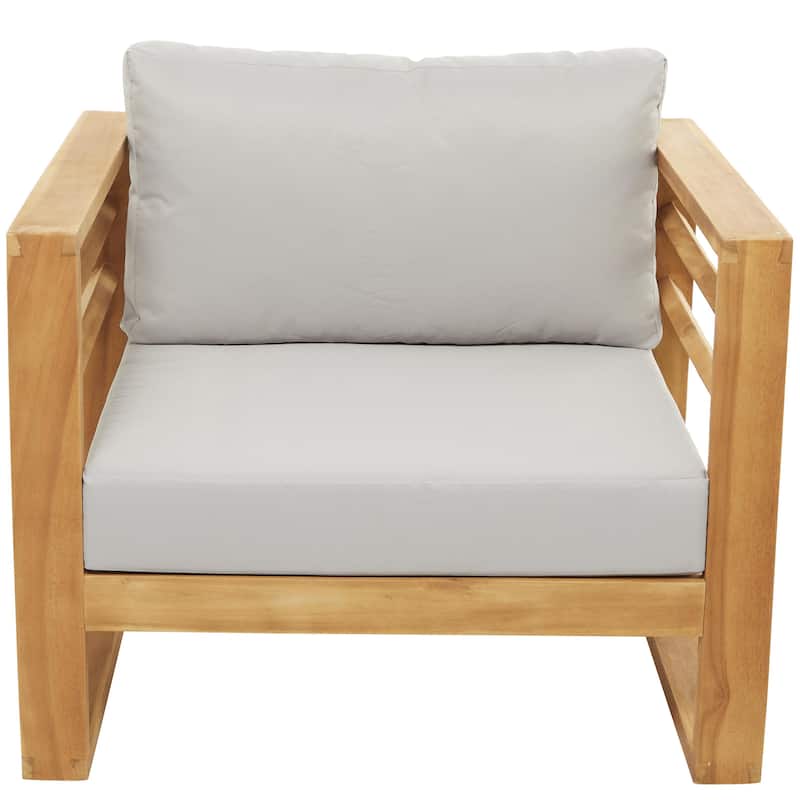 Teak Wood Low Profile Outdoor Chair with Cushions - Brown - Roche River Decor