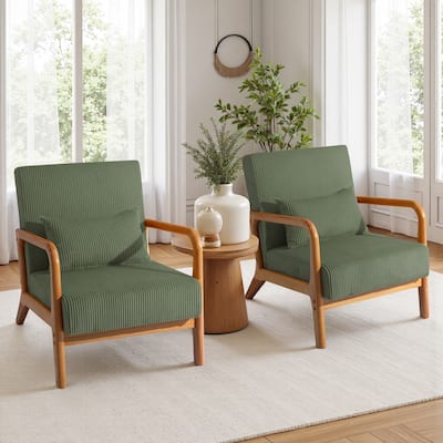 Uixe Mid Century Solid Wood Upholstered Corduroy Accent Chair