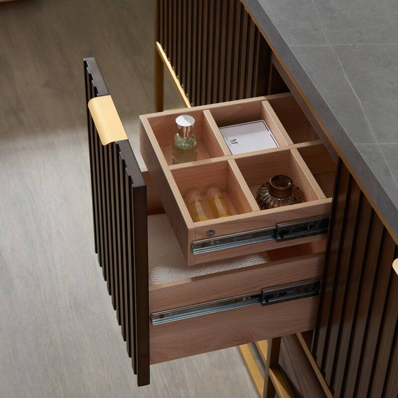 Donostia 72" Vanity in Walnut with stone countertop Without Mirror