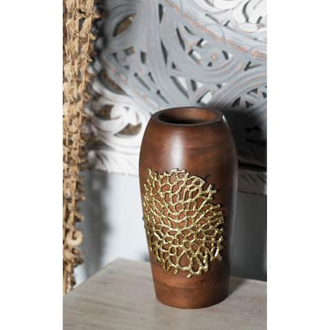 Brown Wood Coastal Vase 12 x 6 x 7