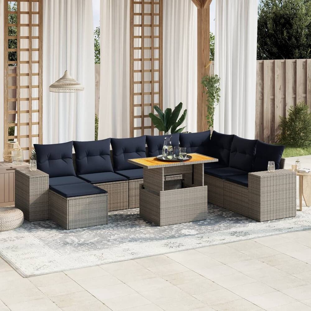 vidaXL Patio Sofa Set with Cushions Outdoor Furniture 9 Piece Poly Rattan - 21.7 x 24.4 x 27.2
