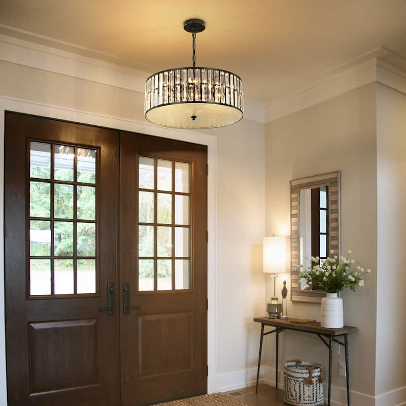 6-Light Modern Industrial Drum Crystal Chandelier for Dining Room/Bedroom - 19.69 in. W x 7.09 in. H