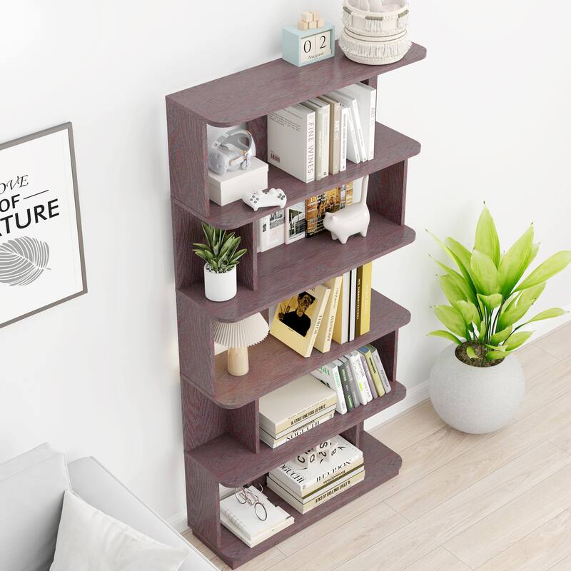31.5"L X 64.56"H Free Combination Bookshelf Modern 5-Tier Open Storage Bookcase Mdf Wood Display Shelving, Media Storage Shelves