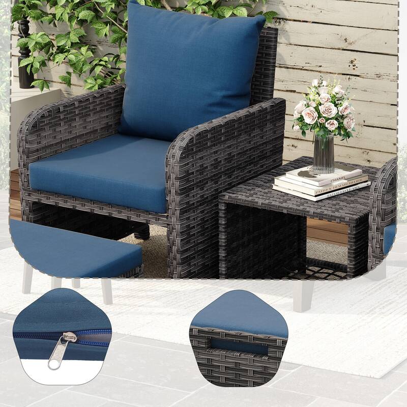 Patio 5 Pieces Rattan Cushioned Conversation Set With Ottoman Coffee Table