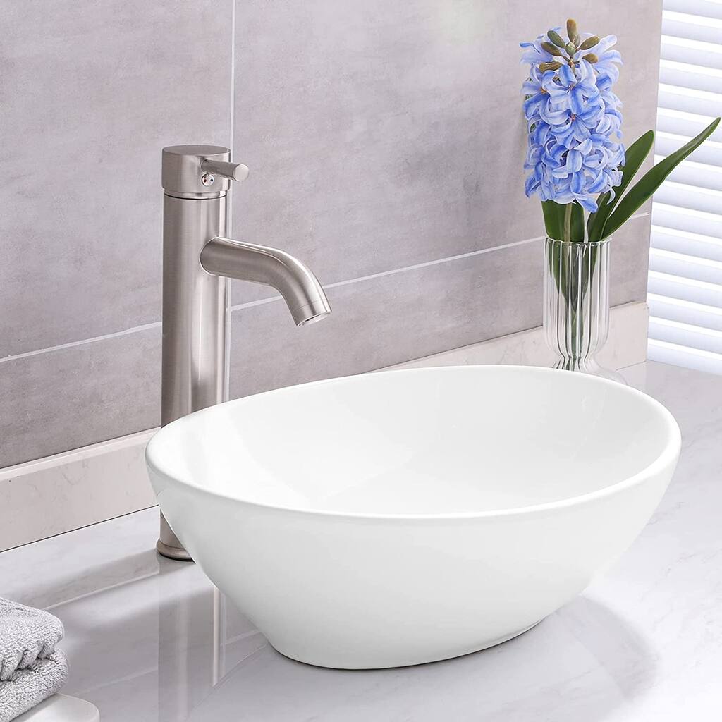 Modern Egg Shape Above Counter Ceramic Oval Bathroom Vessel Sink