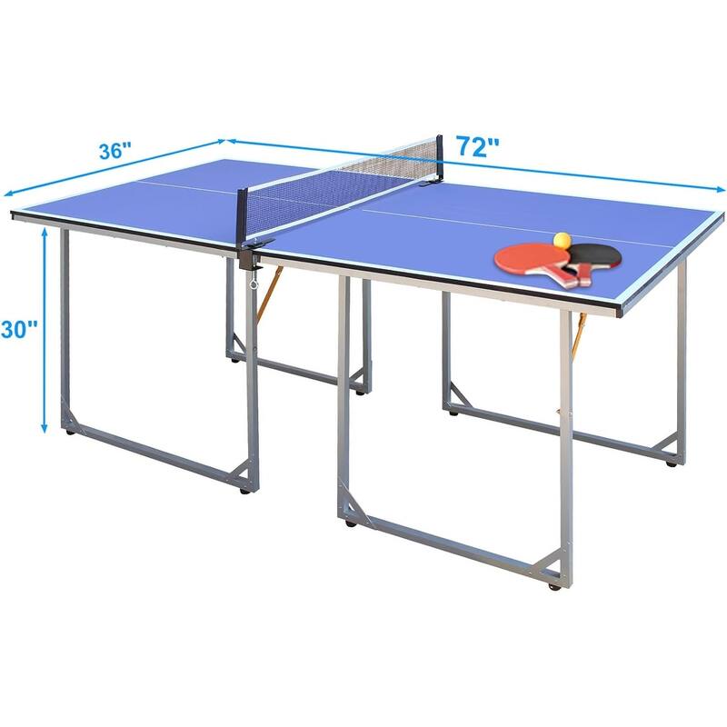 6FT Mid-Size Table Tennis Game Set - Portable Indoor & Outdoor Ping Pong Games Table - B