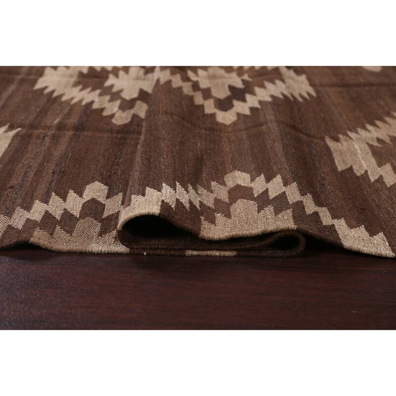 Natural Dye Tribal Geometric Oriental Kilim Area Rug Wool Flat-woven - 4'10" x 6'7"