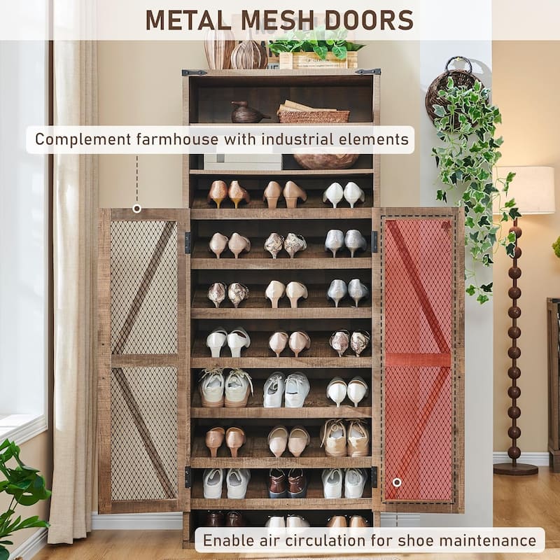 72" Tall Farmhouse Shoe Cabinet, Rustic Wooden Shoe Organizer