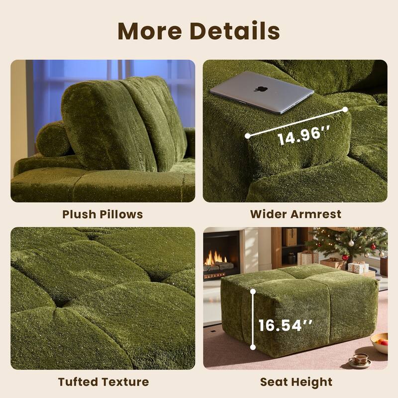 HOOOWOOO Modern Sparkly Velvet Fabric Chaise Sofa Couch with Ottoman