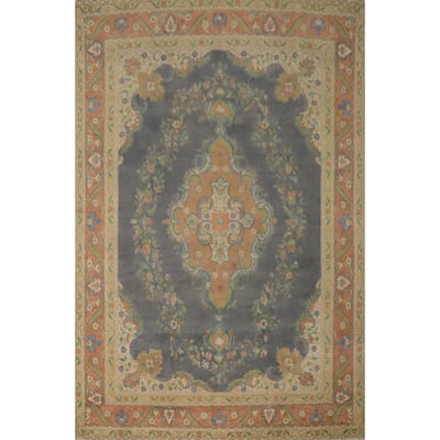 Hand Knotted Oriental 100% Wool Carpet Traditional Floral Greys & Charcoal Tabriz Area Rug - 12' 10'' X 9' 5''