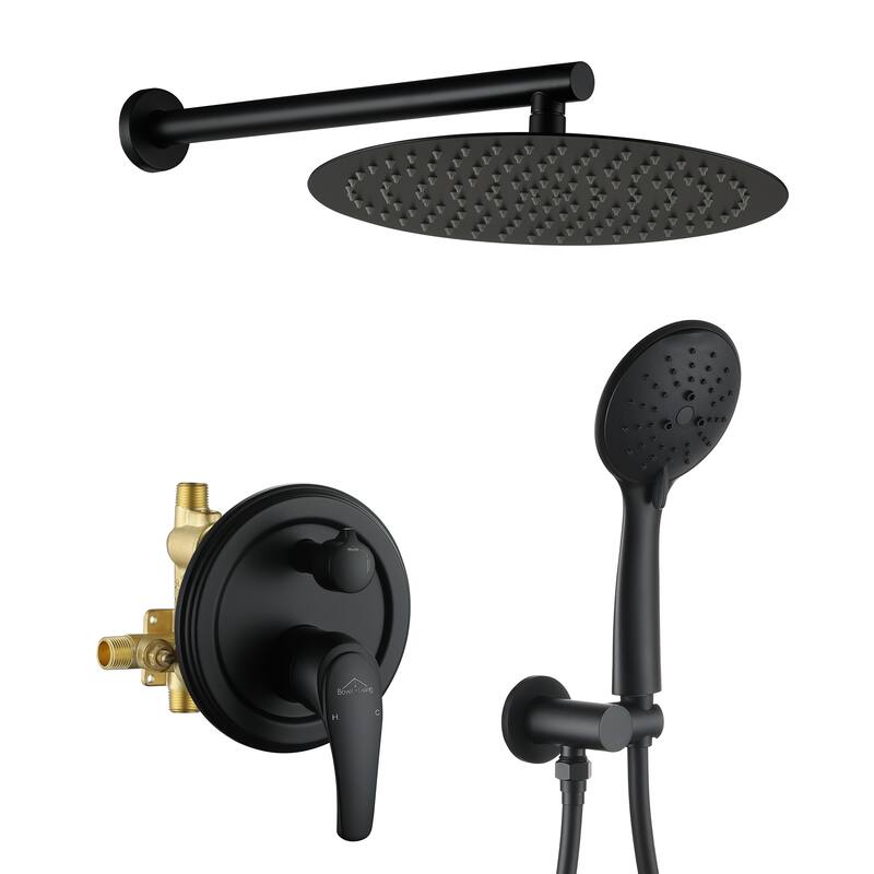 5-Spray Patterns with 9/10/12-in Wall Mount Dual Shower Heads - 12" - Matte Black