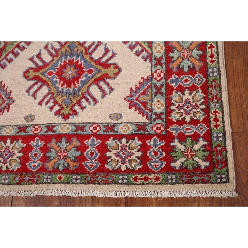 Ivory Kazak Oriental Accent Rug Hand-Knotted Wool Carpet - 2'7" x 3'11"