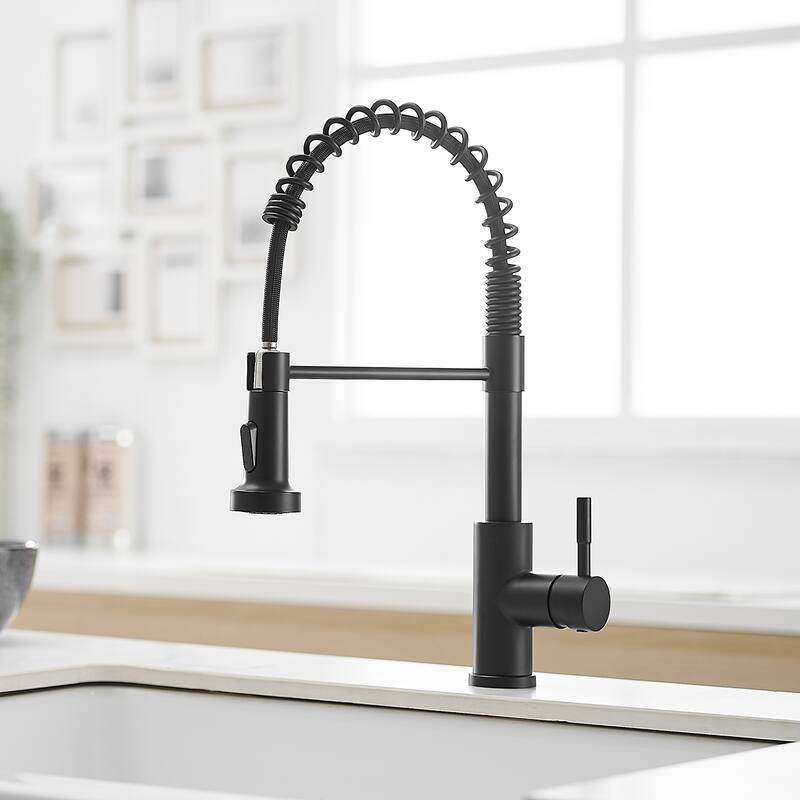 Single Handle Stainless Steel Pull Down Kitchen Faucet - Matte Black