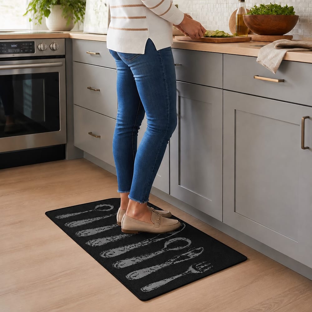 Chic Cutlery Print Wool-Effect Kitchen Mat and Runner Rug