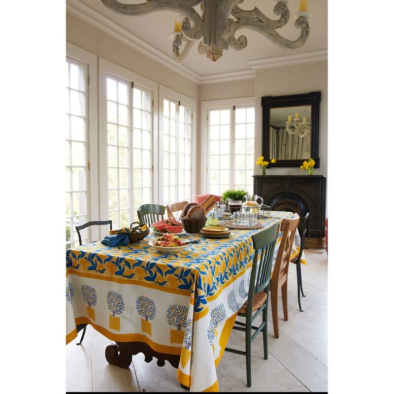 Couleur Nature Lemon Tree Tablecloth - Blue/Yellow - 71" x 142"