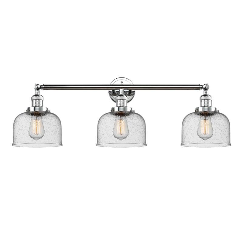 Innovations Lighting Large Bell 3 Light 32" Wide Bathroom Vanity Light - Polished Chrome / Seedy