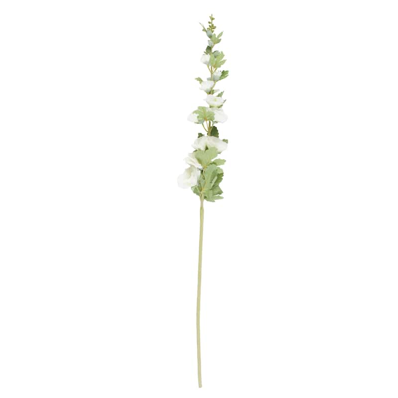 Faux Foliage Hollyhock Tall Artificial Flower Stem with Blue Accents - Set of 8 White - Roche River Decor