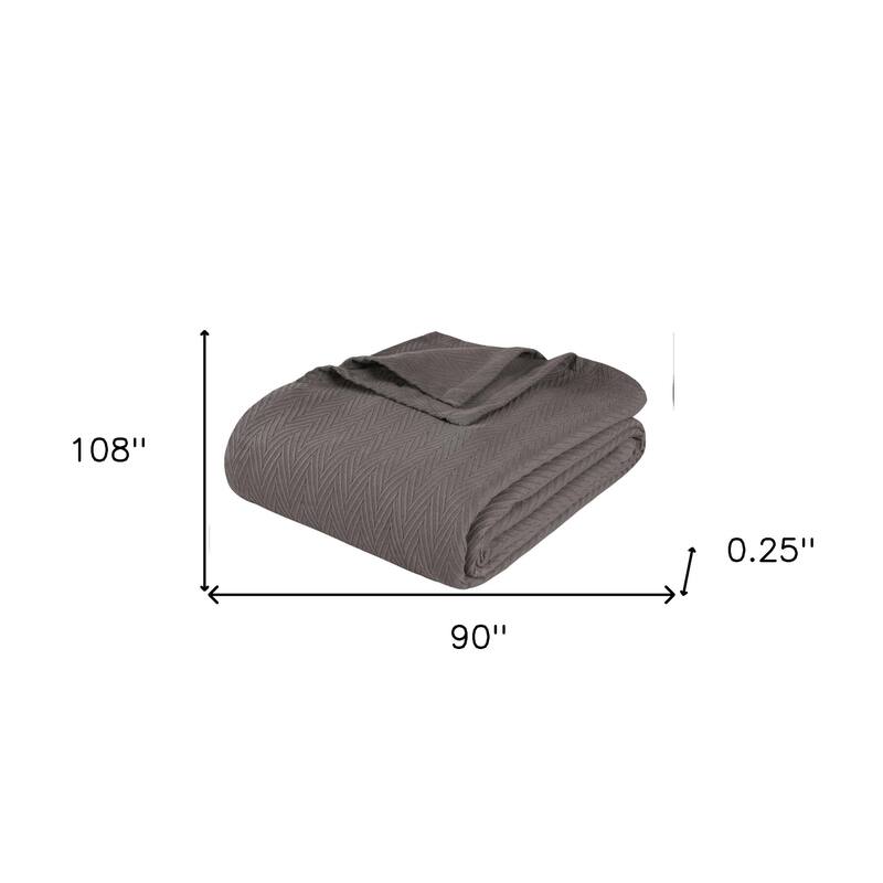 HomeRoots King Charcoal Cotton Woven Chevron Blanket
