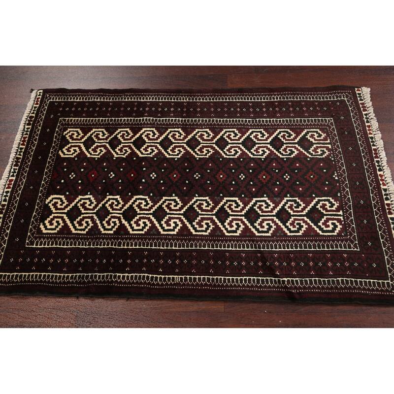 Traditional Geometric Persian Balouch Wool Area Rug Handmade Carpet - 2'6" x 3'11"