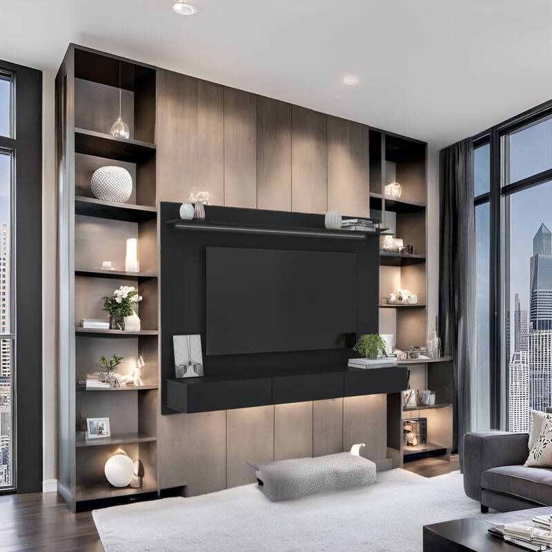 70 in. Modern Floating Entertainment Center Wall Mounted Entertainment Center Wall Unit TV Wall Panel TV Mount Wall Theater